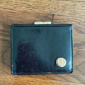 Vtg Anne Klein 2 black leather snap top coin purse